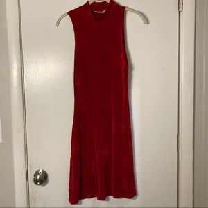 Mock neck elastic/breathable red dress